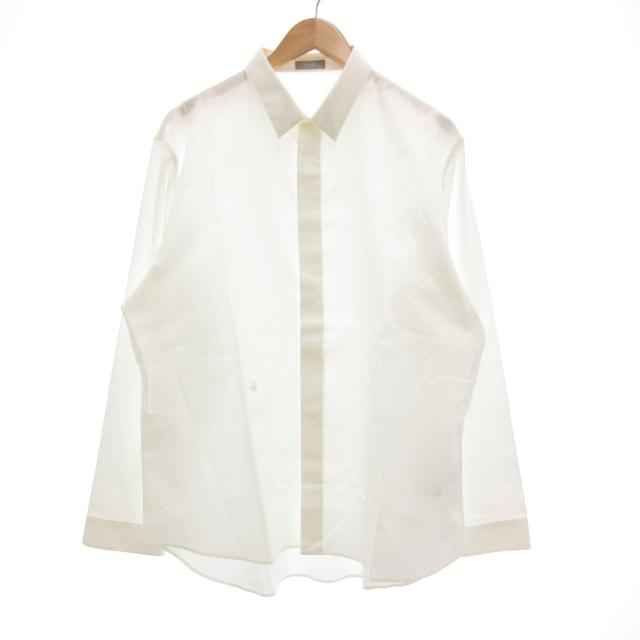 【中古】ディオールオム Dior HOMME ドレスシャツ ワイシャツ 長袖 BEE 蜂 刺繍 シャドーストライプ 比翼 44 白 /UO