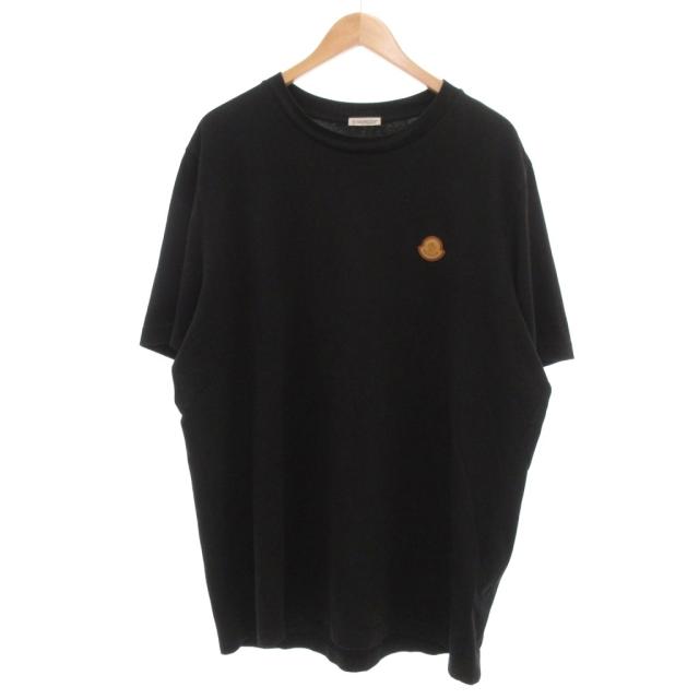 【中古】モンクレール MONCLER 23AW Tシャツ 半袖 ロゴ レザーワッペン XL 黒 /UO メンズ