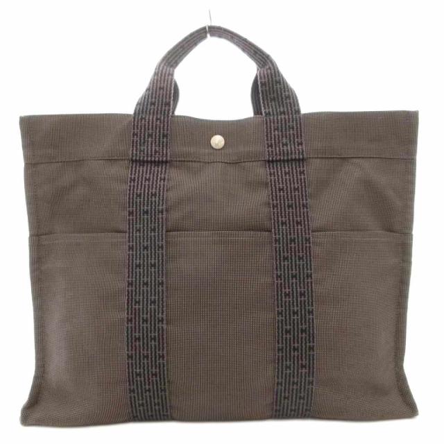 【中古】エルメス HERMES エールラインMM トート ハンドバッグ カナデ付き キャンバス グレー /GV