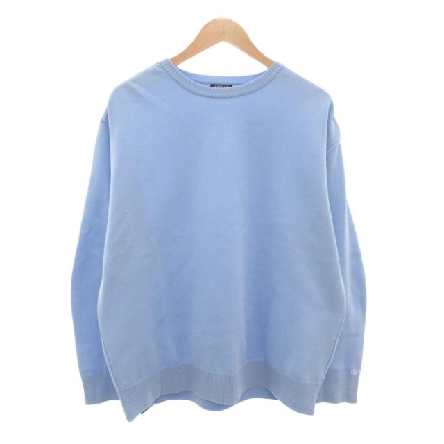 【中古】デンハム DENHAM TOUGH KNIT ニット セーター M 長袖 クルーネック ロゴ 三角タグ 水色 ライトブルー