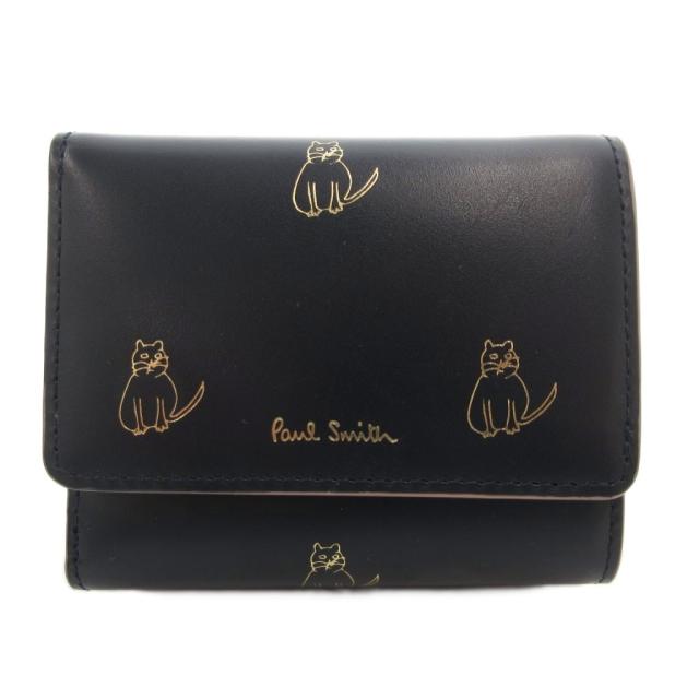 【中古】ポールスミス PAUL SMITH キャットドゥードゥル 三つ折り財布 コンパクトウォレット 小銭入れ がま口 ロゴ