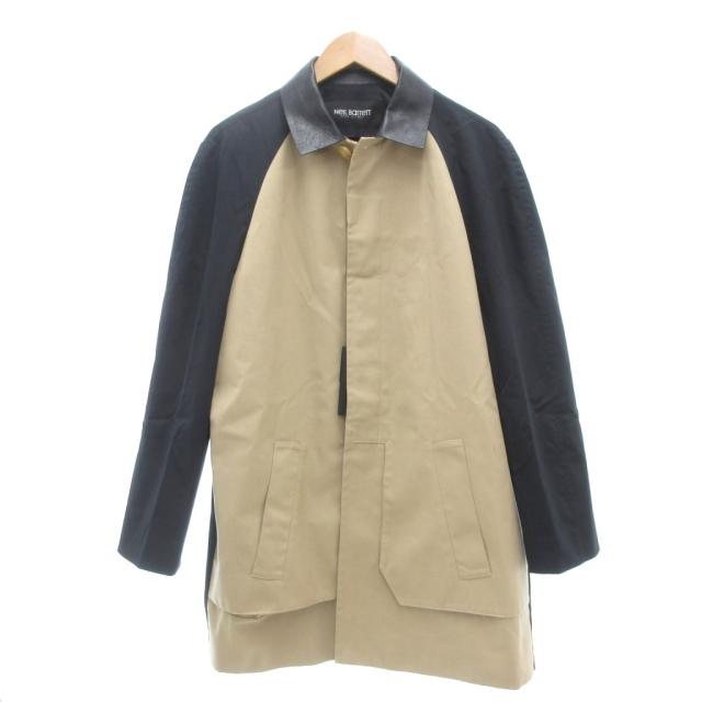 【中古】未使用品 ニールバレット Neil Barrett タグ付き STANDARD FIT ステンカラーコート 衿レザー 46 ブラック