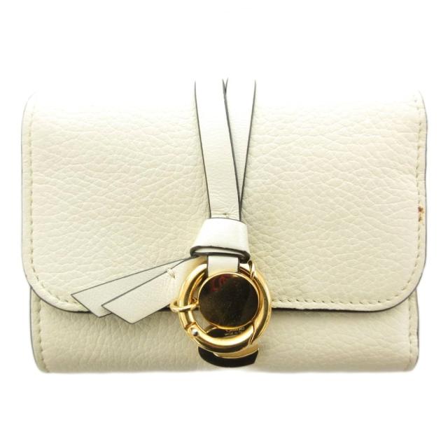 【中古】クロエ CHLOE アルファベット スモール トリフォールド ウォレット 三つ折り財布 レザー 本革 アイボリー