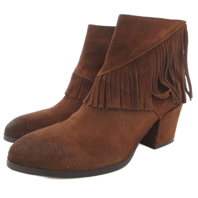 【中古】ブッテロ BUTTERO スエードショートブーツ フリンジ バックジップ 38 茶 ブラウン /GV レディース