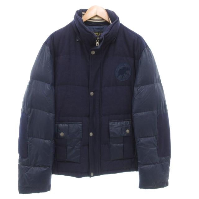 【中古】ハンティングワールド HUNTING WORLD ダウンジャケット 54 袖切替 ジップアップ ロゴ ウール 紺 ネイビー
