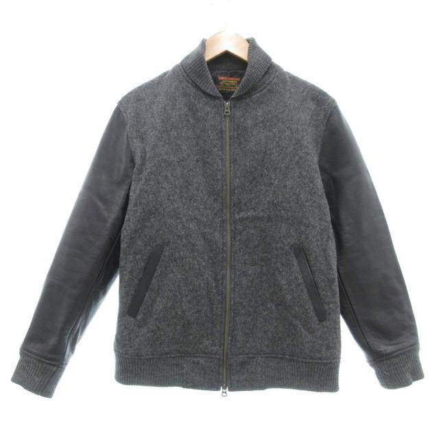 【中古】スクーカム SKOOKUM NICOLE SELECTION スタジャン 袖牛革 レザー切替 48 グレー系 /UO メンズ