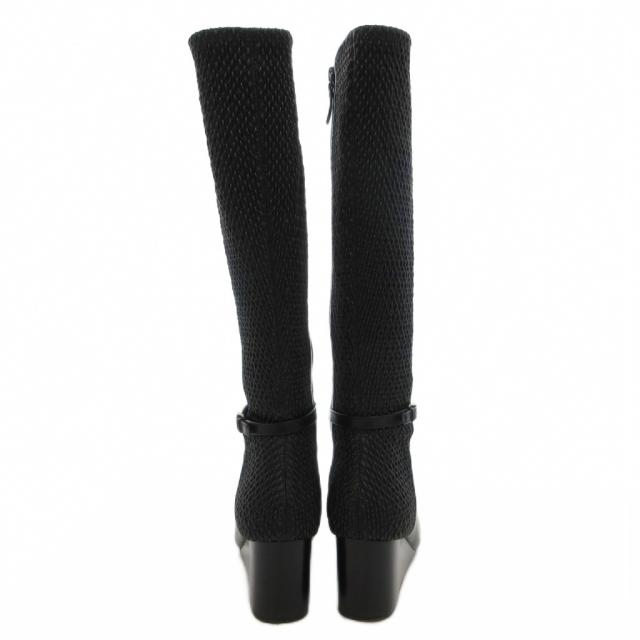 【中古】コールハーン COLE HAAN LAURALYN ローラリン ストレッチ ロングブーツ 6.5B サイドジップ ウェッジソール