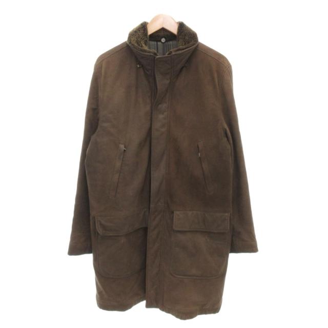 【中古】モレスキー MORESCHI レザーコート 40 ボア襟 ロング丈 ジップアップ 茶 ブラウン /AE メンズ