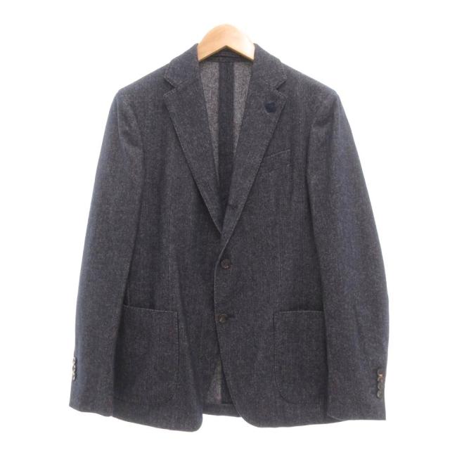【中古】ラルディーニ LARDINI テーラードジャケット カシミヤ混 ブートニエール付き 段返り3つボタン 48 濃紺