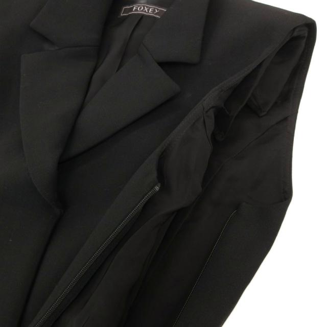 【中古】フォクシー FOXEY プリーツ ワンピース ロング ノースリーブ オープンカラー 38 黒 ブラック 40470 /UO_3