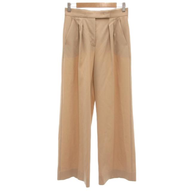 【中古】マックスマーラ MAX MARA 白タグ ツータック ワイドパンツ センタープレス ウール 40 ベージュ /UO