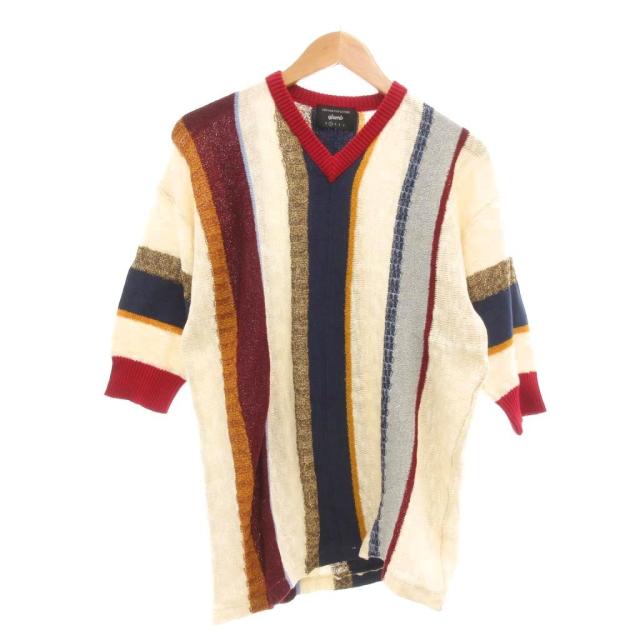【中古】未使用品 グラム glamb タグ付き ニットプルオーバー セーター リネン混 七分袖 ストライプ 1 マルチカラー