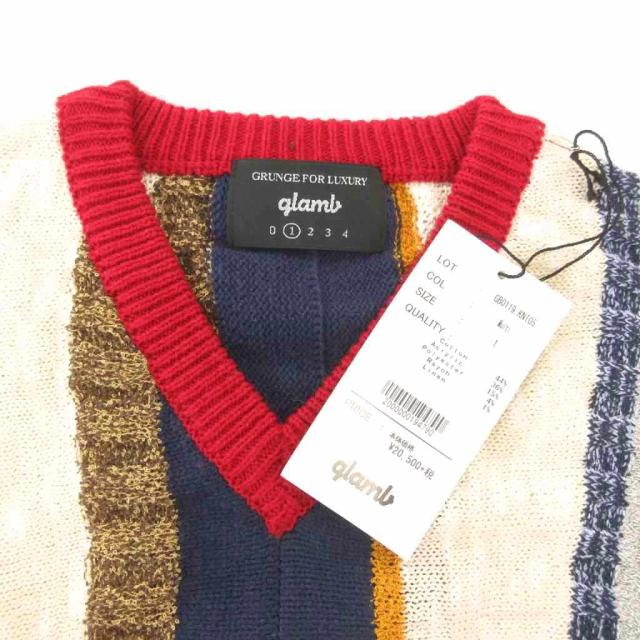 【中古】未使用品 グラム glamb タグ付き ニットプルオーバー セーター リネン混 七分袖 ストライプ 1 マルチカラー_4