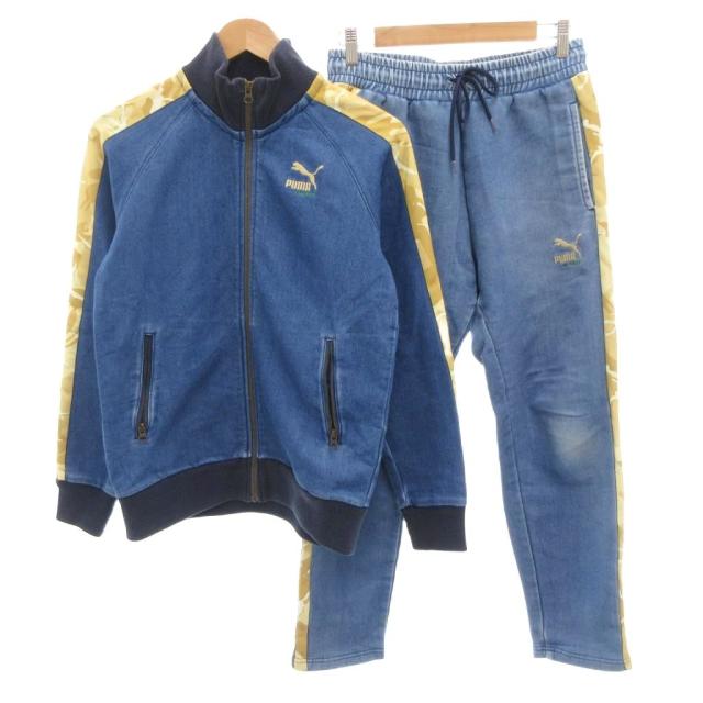 【中古】プーマ PUMA XLARGE セットアップ トラックジャケット トラックパンツ デニム ロゴ インディゴ S