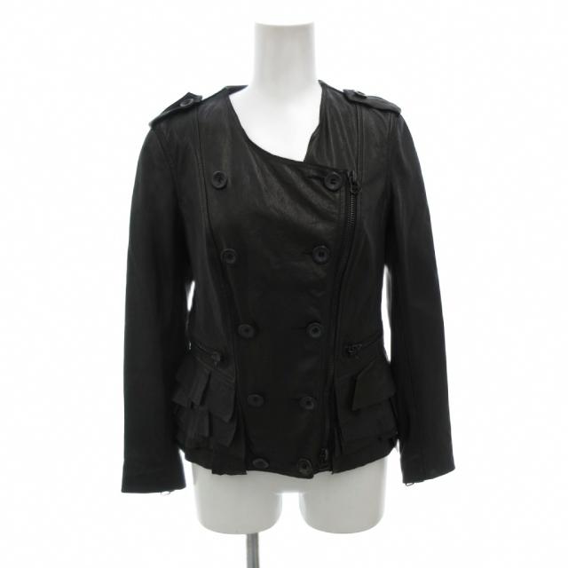 【中古】3.1 フィリップリム ライダースジャケット 革ジャン レザー フリル ダブル エポレット 0 黒