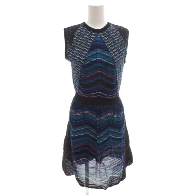 【中古】エムミッソーニ M MISSONI ノースリーブワンピース ひざ丈 透かし編み 総柄 ひざ丈 42 青 ブルー