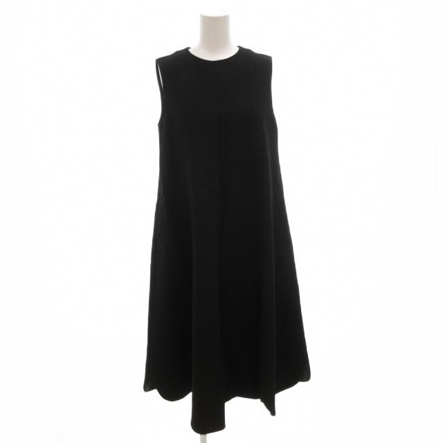 【中古】ルルロジェッタ ルールロジェット wool triple cloth dress ワンピース ノースリーブ スカラップ 0 黒
