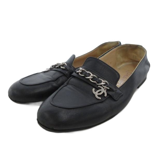 【中古】シャネル CHANEL チェーンローファー スリッポン ココマークチャーム レザー 36.5 黒 ブラック G34827 /UO