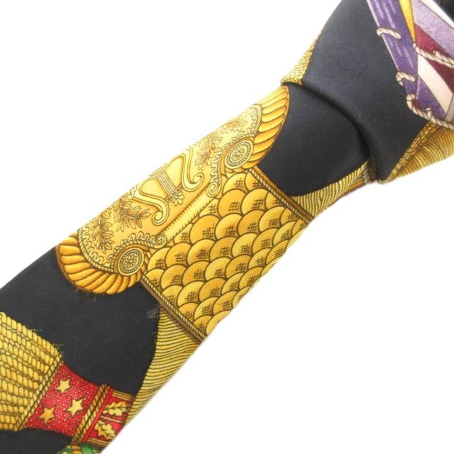 【中古】エルメス HERMES ネクタイ スカーフ柄 絹 シルク フランス製 黒 ブラック /FF メンズ