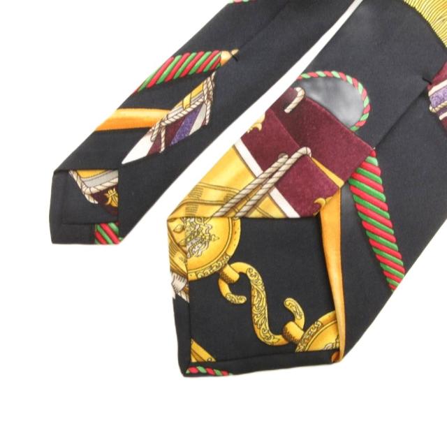 【中古】エルメス HERMES ネクタイ スカーフ柄 絹 シルク フランス製 黒 ブラック /FF メンズ_3