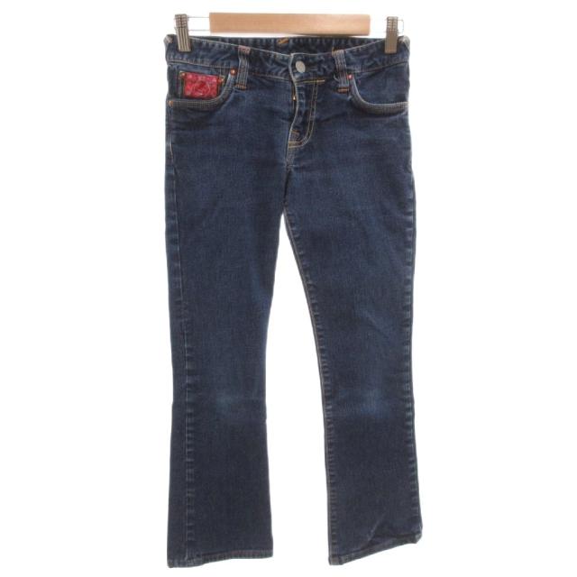 【中古】エヴィスドンナ EVISU DONNA ハローキティ サンリオコラボ デニムパンツ スキニー フレア 刺繍 26 インディゴ