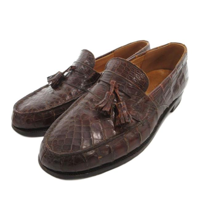 【中古】ジェイエムウエストン J.M.WESTON 旧ロゴ タッセル ローファー クロコダイル革 レザー 6.5 ブラウン