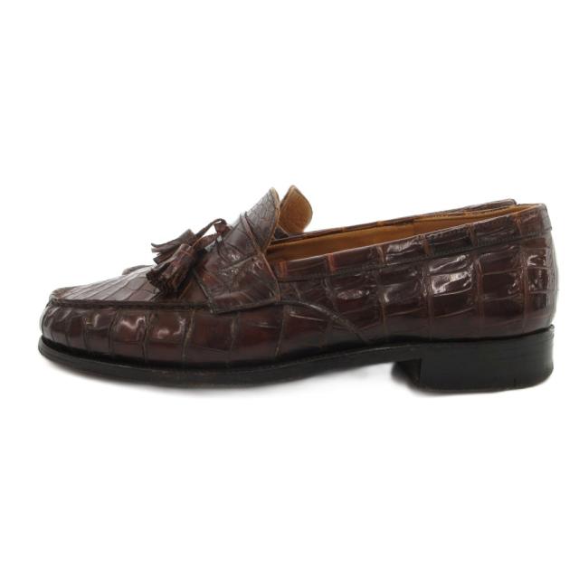 【中古】ジェイエムウエストン J.M.WESTON 旧ロゴ タッセル ローファー クロコダイル革 レザー 6.5 ブラウン_1