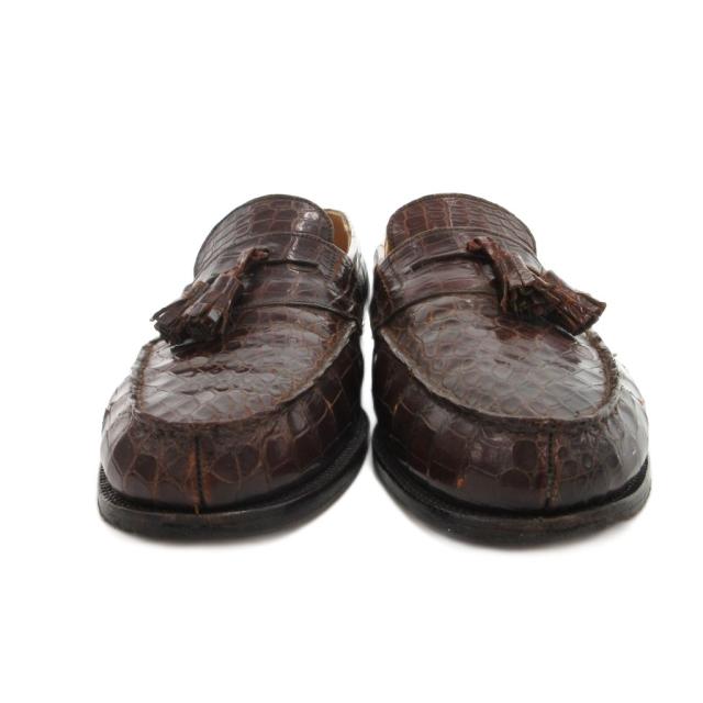 【中古】ジェイエムウエストン J.M.WESTON 旧ロゴ タッセル ローファー クロコダイル革 レザー 6.5 ブラウン_2