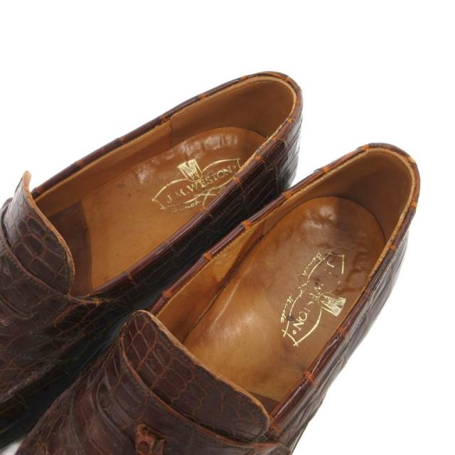 【中古】ジェイエムウエストン J.M.WESTON 旧ロゴ タッセル ローファー クロコダイル革 レザー 6.5 ブラウン_6