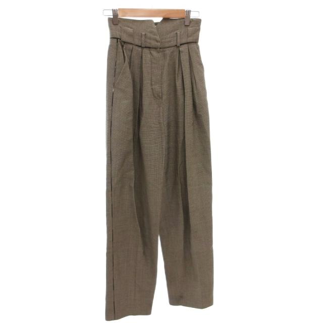 【中古】フェンディ FENDI タックパンツ スラックス ハイウエスト ストレート 千鳥格子 36 ベージュ /FF レディース