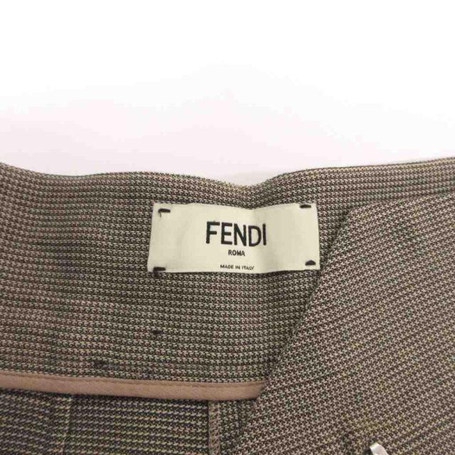 【中古】フェンディ FENDI タックパンツ スラックス ハイウエスト ストレート 千鳥格子 36 ベージュ /FF レディース_4