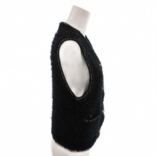 【中古】ルルロジェッタ ルールロジェット Fancy wool vest ツイードベスト ビジューボタン ラメ ニット 1 黒_2