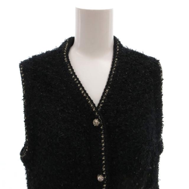 【中古】ルルロジェッタ ルールロジェット Fancy wool vest ツイードベスト ビジューボタン ラメ ニット 1 黒_3