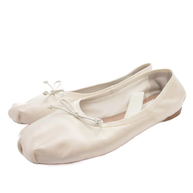 【中古】ミュウミュウ miumiu サテンバレリーナ バレエシューズ フラット ゴムベルト リボン 白 ホワイト 39 5F794D