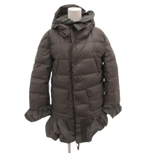 【中古】モンクレール MONCLER Sacai SERI ダウンジャケット ブルゾン フリル ロゴワッペン フード グレー
