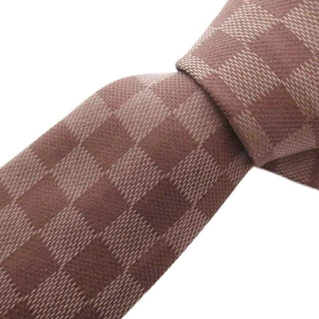 【中古】ルイヴィトン LOUIS VUITTON 美品 ネクタイ 絹 シルク ダミエ 格子柄 ロゴ 茶 ブラウン /YJ メンズ
