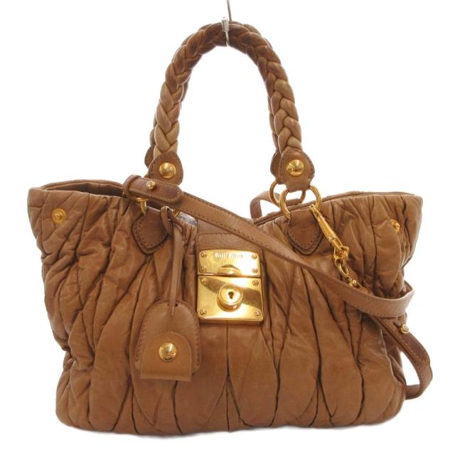【中古】ミュウミュウ miumiu マテラッセ 2WAY ハンドバッグ ショルダー ロゴ ゴールド金具 茶 ブラウン RN0473