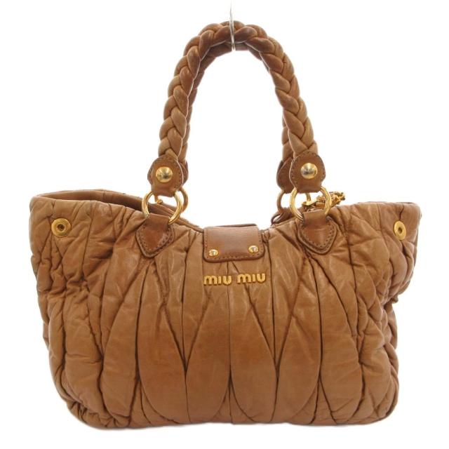 【中古】ミュウミュウ miumiu マテラッセ 2WAY ハンドバッグ ショルダー ロゴ ゴールド金具 茶 ブラウン RN0473_1
