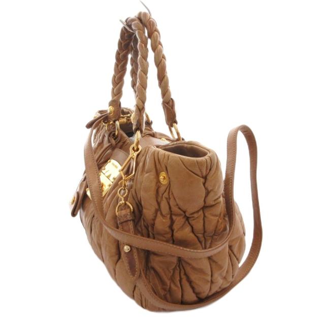 【中古】ミュウミュウ miumiu マテラッセ 2WAY ハンドバッグ ショルダー ロゴ ゴールド金具 茶 ブラウン RN0473_2