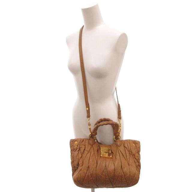 【中古】ミュウミュウ miumiu マテラッセ 2WAY ハンドバッグ ショルダー ロゴ ゴールド金具 茶 ブラウン RN0473_4