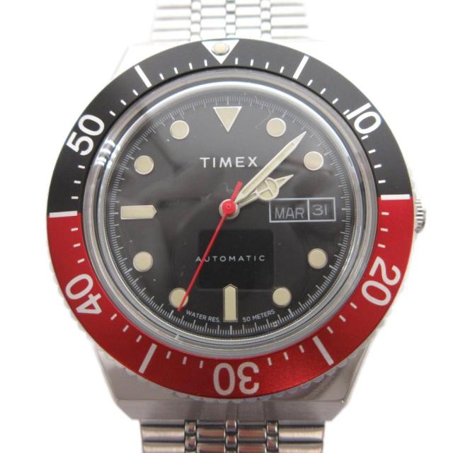 【中古】タイメックス 腕時計 ウォッチ アナログ デイデイト 自動巻き 文字盤ブラック シルバーカラー TW2U83400