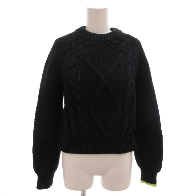 【中古】エムエムシックス メゾンマルジェラ 15AW ニット セーター 長袖 ショート丈 ケーブル編み コットン M 黒