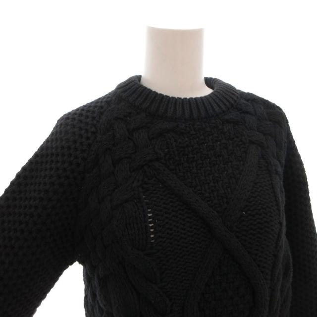 【中古】エムエムシックス メゾンマルジェラ 15AW ニット セーター 長袖 ショート丈 ケーブル編み コットン M 黒_3