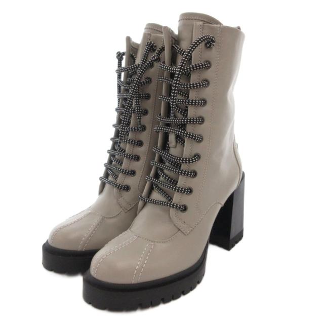 【中古】未使用品 フルラ CLIMB HIKING BOOT ロングブーツ チャンキーヒール 厚底 レザー レースアップ 37 グレー