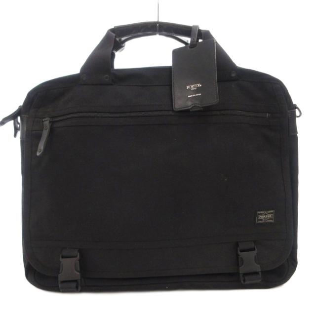 【中古】ポーター PORTER 2WAY ブリーフケース ビジネスバッグ ハンド ショルダー ラゲージタグ ロゴ 黒 ブラック