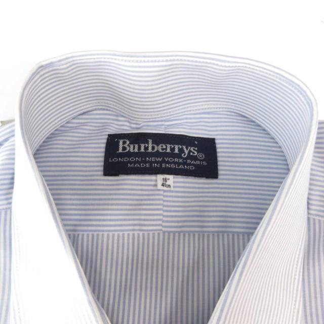 【中古】未使用品 バーバリーズ Burberrys ヴィンテージ ワイシャツ ドレス 長袖 ストライプ 16”41cm 青 ブルー_4