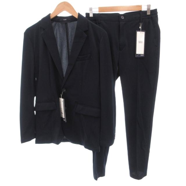 【中古】ナノユニバース N TROUSERS タグ付 セットアップ対応アクティブライトジャージ ジャケット パンツ S-M 紺