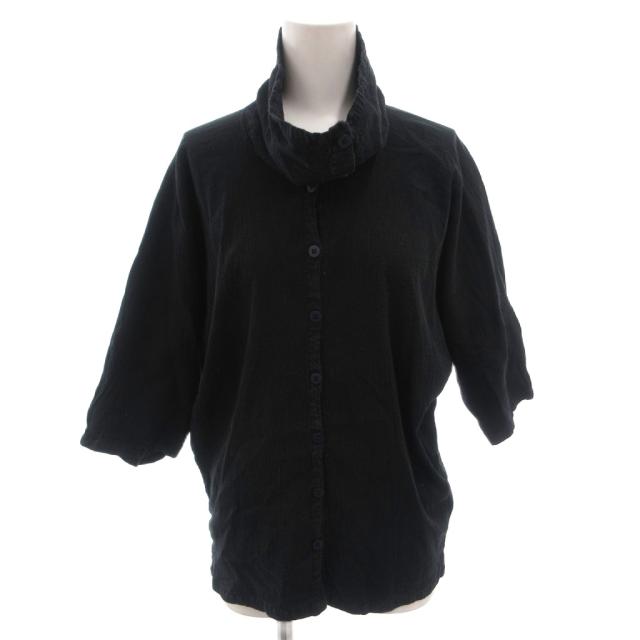【中古】ミーイッセイミヤケ me ISSEY MIYAKE シャツ ブラウス ハイネック シワ加工 半袖 薄手 黒 ブラック