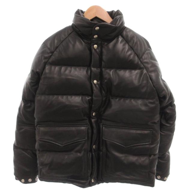 【中古】MYIN.homme LEATHER DOWN JACKET レザーダウンジャケット ブルゾン シープスキン L 黒 ブラック /FF メンズ