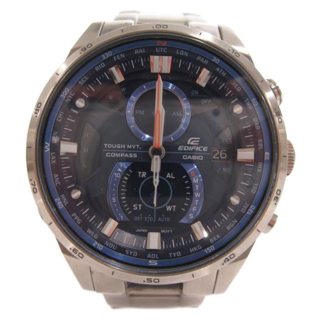 【中古】カシオ CASIO EDIFICE 腕時計 ウォッチ アナログ 電波ソーラー カレンダー 文字盤ネイビー シルバーカラー